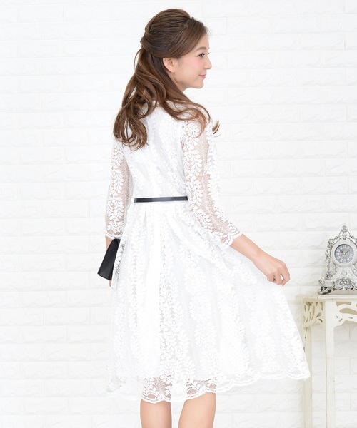 Lace Ladies(レースレディース)の「リーフモチーフ総レースAラインワンピース・ドレス(ドレス・レディース・グレー/ワイン/ブラック/ホワイト・XL/M/S/L)」の22枚目の写真