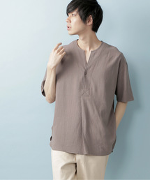 MONO-MART | コットンリネンルーズシルエットスキッパーシャツ(1/2 sleeve)(シャツ/ブラウス)