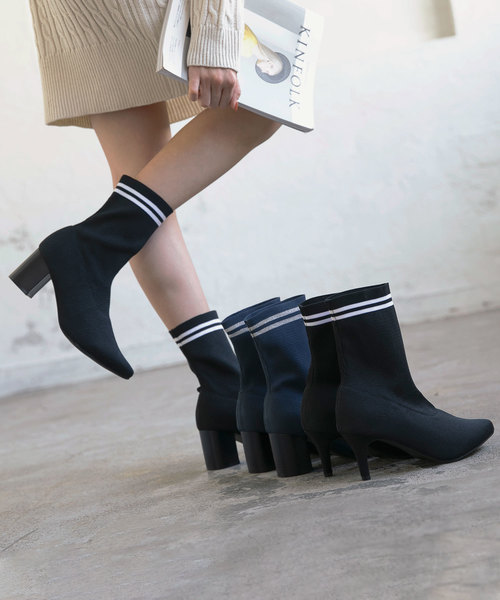 KOBE LETTUCE（コウベレタス）の「[ピンヒール/チャンキーヒール]ラインソックスブーツ（ブーツ・レディース・ブラック/ネイビー/ブラック系その他/ブルー系その他・LL/S/M/L）」の2枚目の写真
