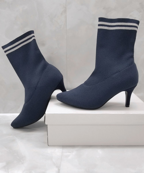 KOBE LETTUCE（コウベレタス）の「[ピンヒール/チャンキーヒール]ラインソックスブーツ（ブーツ・レディース・ブラック/ネイビー/ブラック系その他/ブルー系その他・LL/S/M/L）」の3枚目の写真