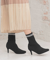 [ピンヒール/チャンキーヒール]ラインソックスブーツ