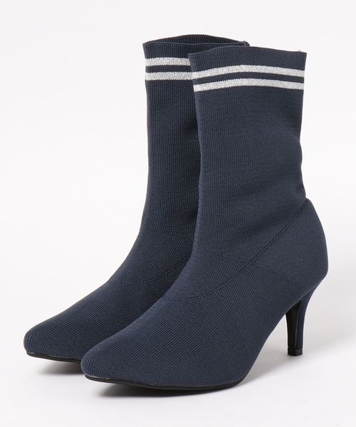 KOBE LETTUCE（コウベレタス）の「[ピンヒール/チャンキーヒール]ラインソックスブーツ（ブーツ・レディース・ブラック/ネイビー/ブラック系その他/ブルー系その他・LL/S/M/L）」の9枚目の写真