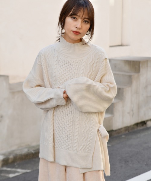 【美品】シェリエ サイド リボン ハイネック セーター shéller ✨新品✨サイドリボンハイネックセーター ニット ウール100