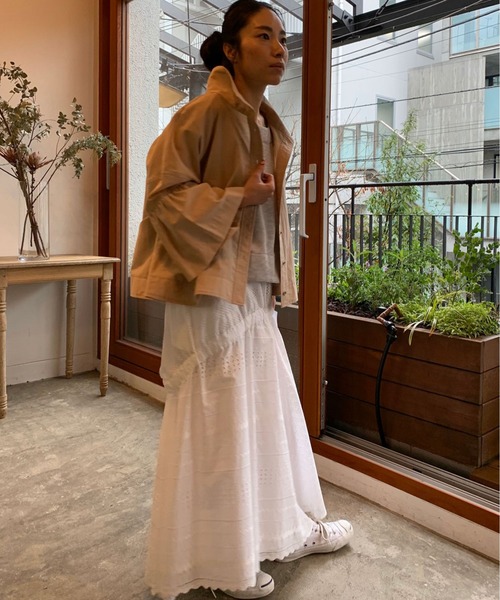 オンライン限定商品 レースミックスフリルロングスカート