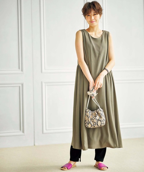 GeeRA(ジーラ)の「麻入りレーヨンサイドギャザーワンピース(ワンピース・レディース・ブラック/オレンジ/モカ・MEDIUM/X-LARGE/LARGE)」の9枚目の写真