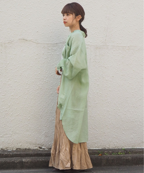 tiptop(ティップトップ)の「シアーバンドカラーシャツチュニック(シャツ/ブラウス・レディース・ブルー/オフホワイト/グリーン・FREE)」の15枚目の写真
