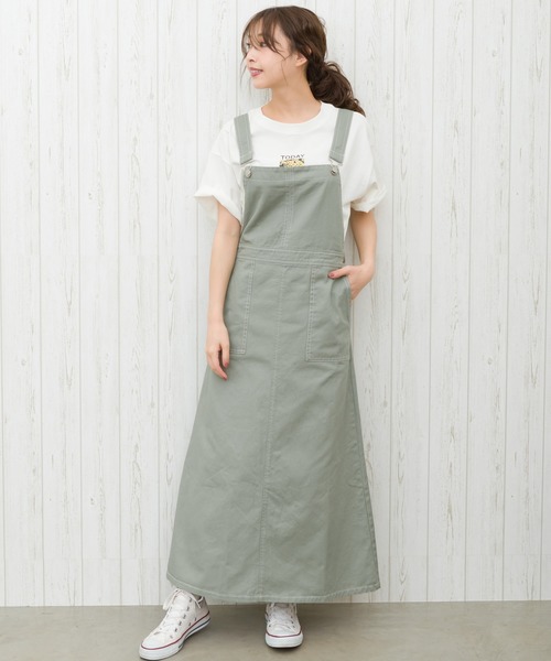 SpRay（スプレイ）の「【WEB限定】配色ステッチジャンパースカート（ワンピース・レディース・ブラック/ブルー/アイボリー/ライトカーキ・FREE）」の4枚目の写真