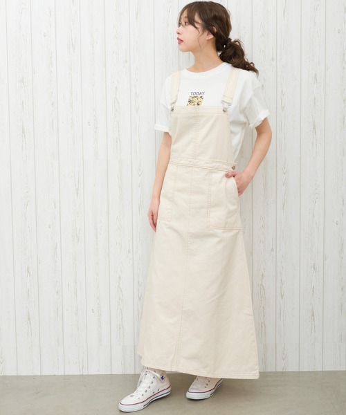 SpRay（スプレイ）の「【WEB限定】配色ステッチジャンパースカート（ワンピース・レディース・ブラック/ブルー/アイボリー/ライトカーキ・FREE）」の2枚目の写真