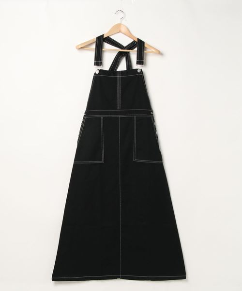 SpRay（スプレイ）の「【WEB限定】配色ステッチジャンパースカート（ワンピース・レディース・ブラック/ブルー/アイボリー/ライトカーキ・FREE）」の6枚目の写真