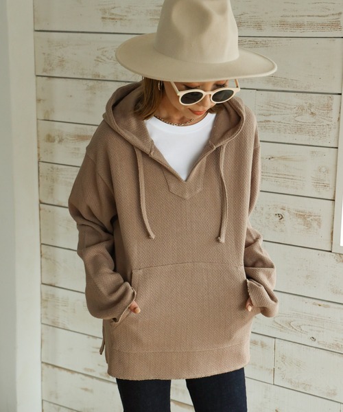 Auntie Rosa Holiday（アンティローザホリデー）の「ループスウェットメキシカンパーカ（パーカー・レディース・モカ/ナチュラル/ライトパープル・FREE）」の4枚目の写真