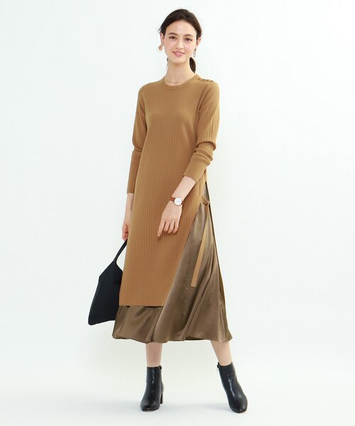 INDIVI（インディヴィ）の「[L]ニットワンピース×布帛スカート 