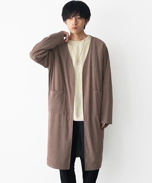 MinoriTY(マイノリティ)の「【MinoriTY】もちもち素材ゆったりシルエットノーカラーロングカーディガン メンズ(カーディガン/ボレロ・メンズ・ブラウン/モカ/ブラック/グレー/ブルー系1/ブラウン系1/ブラック系1・L/M/S)」の7枚目の写真