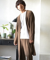 【MinoriTY】もちもち素材ゆったりシルエットノーカラーロングカーディガン メンズ