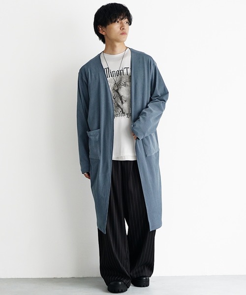 MinoriTY（マイノリティ）の「【MinoriTY】もちもち素材ゆったりシルエットノーカラーロングカーディガン メンズ（カーディガン/ボレロ・メンズ・モカ/ブラウン/グレー/ブラック・M/L）」の8枚目の写真