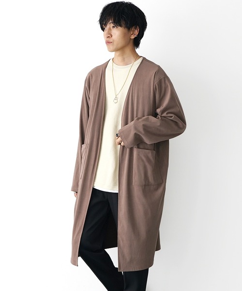 MinoriTY（マイノリティ）の「【MinoriTY】もちもち素材ゆったりシルエットノーカラーロングカーディガン メンズ（カーディガン/ボレロ・メンズ・モカ/ブラウン/グレー/ブラック・M/L）」の9枚目の写真