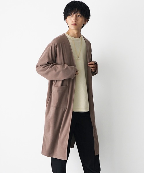 MinoriTY（マイノリティ）の「【MinoriTY】もちもち素材ゆったりシルエットノーカラーロングカーディガン メンズ（カーディガン/ボレロ・メンズ・モカ/ブラウン/グレー/ブラック・M/L）」の10枚目の写真