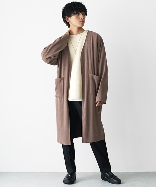 MinoriTY（マイノリティ）の「【MinoriTY】もちもち素材ゆったりシルエットノーカラーロングカーディガン メンズ（カーディガン/ボレロ・メンズ・モカ/ブラウン/グレー/ブラック・M/L）」の12枚目の写真