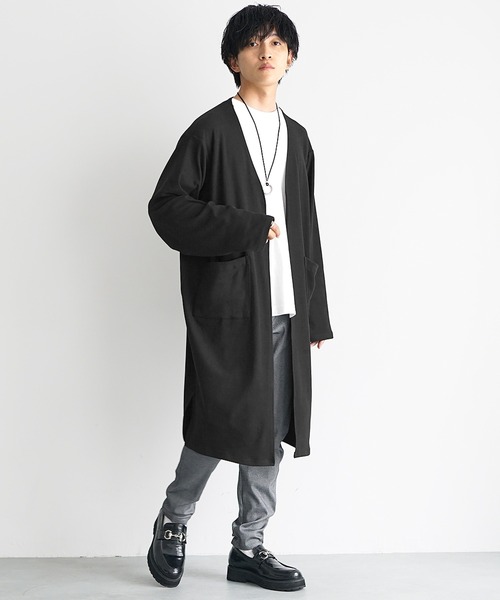 MinoriTY（マイノリティ）の「【MinoriTY】もちもち素材ゆったりシルエットノーカラーロングカーディガン メンズ（カーディガン/ボレロ・メンズ・モカ/ブラウン/グレー/ブラック・M/L）」の16枚目の写真