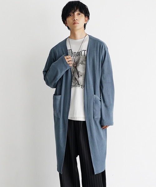 MinoriTY（マイノリティ）の「【MinoriTY】もちもち素材ゆったりシルエットノーカラーロングカーディガン メンズ（カーディガン/ボレロ・メンズ・モカ/ブラウン/グレー/ブラック・M/L）」の5枚目の写真