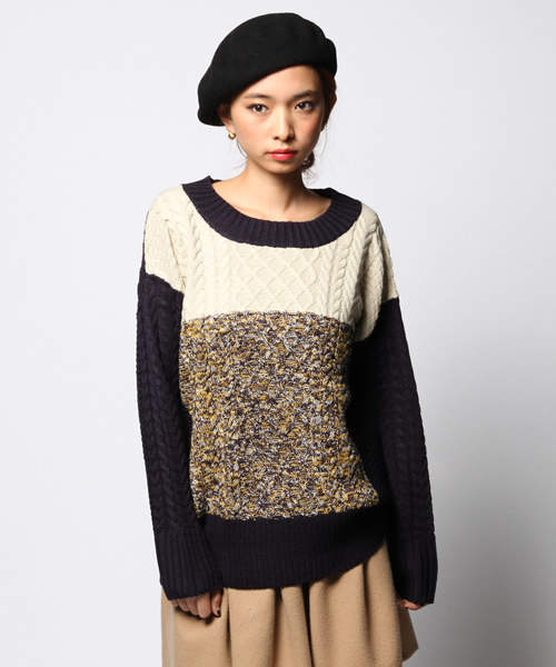 ROSE BUD(ローズバッド)の「LK-14239 BI-COLOR CABLE KNIT P/O(ニット/セーター・レディース・ネイビー/ホワイト・ONE SIZE)」の2枚目の写真