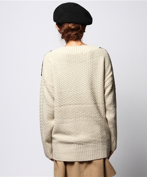 ROSE BUD(ローズバッド)の「LK-14239 BI-COLOR CABLE KNIT P/O(ニット/セーター・レディース・ネイビー/ホワイト・ONE SIZE)」の8枚目の写真