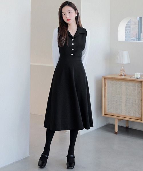 HOTPING(ホッピン)の「パールボタンフレアワンピース(ワンピース・レディース・ブラック・FREE)」の15枚目の写真