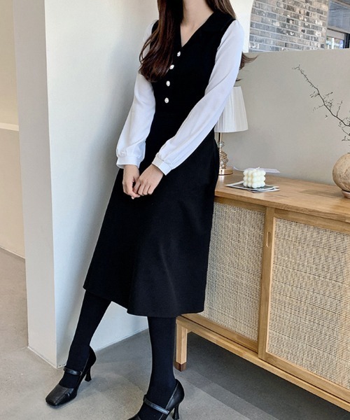 HOTPING(ホッピン)の「パールボタンフレアワンピース(ワンピース・レディース・ブラック・FREE)」の9枚目の写真