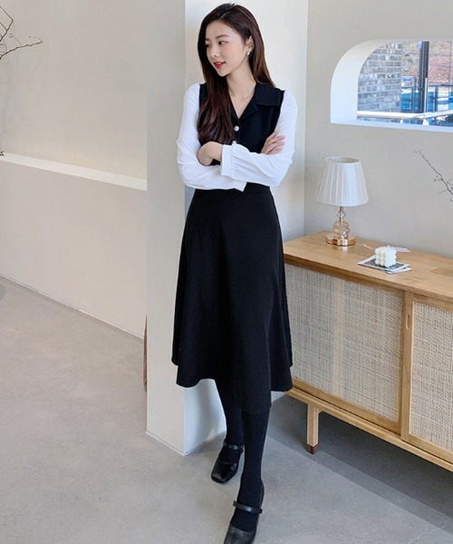 HOTPING(ホッピン)の「パールボタンフレアワンピース(ワンピース・レディース・ブラック・FREE)」の5枚目の写真