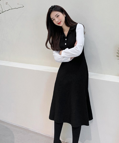 HOTPING(ホッピン)の「パールボタンフレアワンピース(ワンピース・レディース・ブラック・FREE)」の13枚目の写真