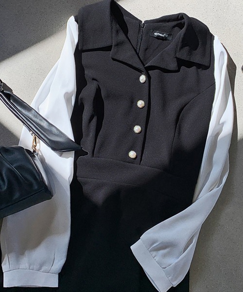 HOTPING(ホッピン)の「パールボタンフレアワンピース(ワンピース・レディース・ブラック・FREE)」の8枚目の写真