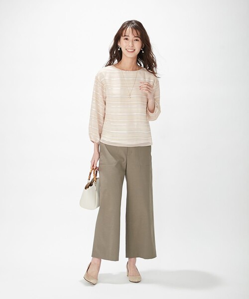 J.PRESS(ジェイプレス)の「【洗える】シャドーボーダー カットソー(Tシャツ/カットソー・レディース・スモーキーグリーン系1/黄土色系1/ホワイト系1・T15/T13)」の7枚目の写真