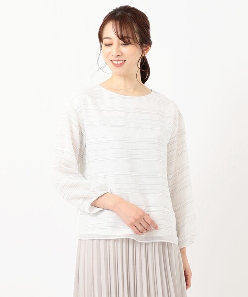 J.PRESS(ジェイプレス)の「【洗える】シャドーボーダー カットソー(Tシャツ/カットソー・レディース・スモーキーグリーン系1/黄土色系1/ホワイト系1・T15/T13)」の9枚目の写真