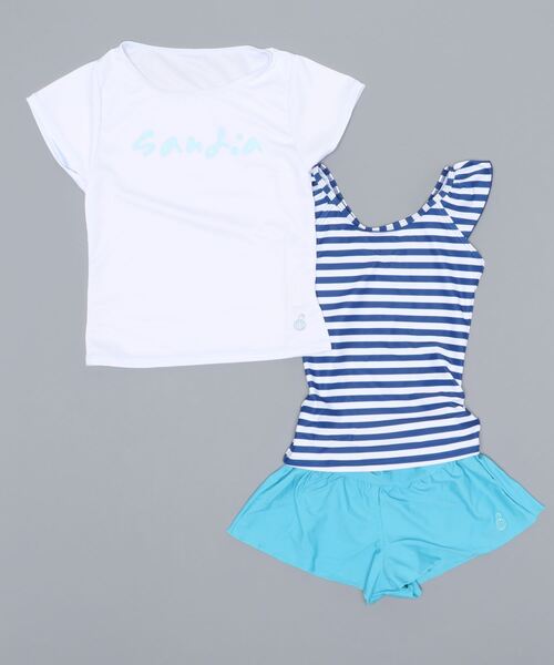 sandia（サンディア）の「ck3576水着3点セット ボーダー UVカット（水着・キッズ・ネイビー・150cm/140cm/170cm/160cm）」の4枚目の写真