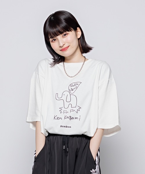 JUNRED（ジュンレッド）の「【DOMDOM×KEN KAGAMIコラボ】フロントビッグプリントTシャツ（Tシャツ/カットソー・メンズ・ホワイト/ミント/ベージュ・M/L）」の2枚目の写真
