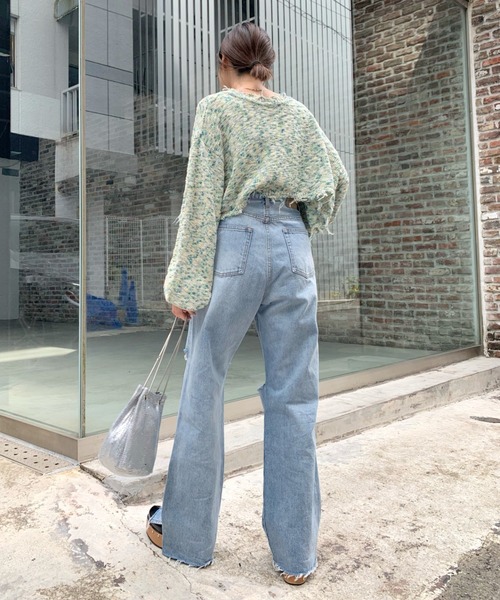 WHO'S WHO gallery（フーズフーギャラリー）の「カッティングデニム（デニムパンツ・レディース・ブラック/サックスブルー/ブルー/黄緑系/ダークブラック/キナリ/コバルトブルー・FREE）」の16枚目の写真