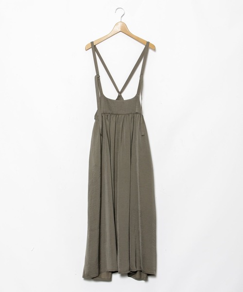 AS KNOW AS PINKY(アズノゥアズピンキー)の「サテンでギャザージャンスカ(ジャンパースカート・レディース・カーキ/ブラック/ブラウン・FREE)」の1枚目の写真