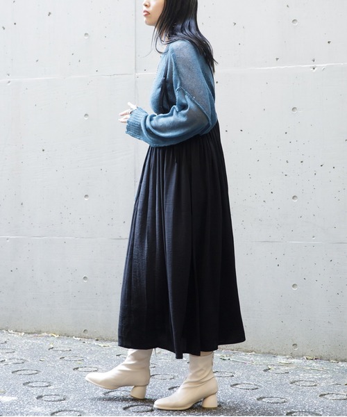 AS KNOW AS PINKY(アズノゥアズピンキー)の「サテンでギャザージャンスカ(ジャンパースカート・レディース・カーキ/ブラック/ブラウン・FREE)」の18枚目の写真