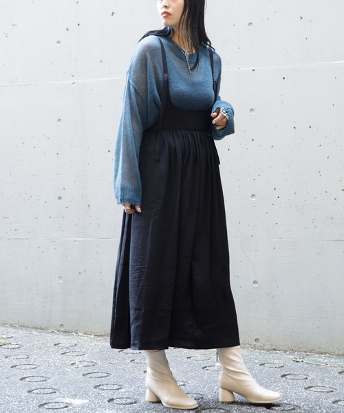 AS KNOW AS PINKY(アズノゥアズピンキー)の「サテンでギャザージャンスカ(ジャンパースカート・レディース・カーキ/ブラック/ブラウン・FREE)」の12枚目の写真