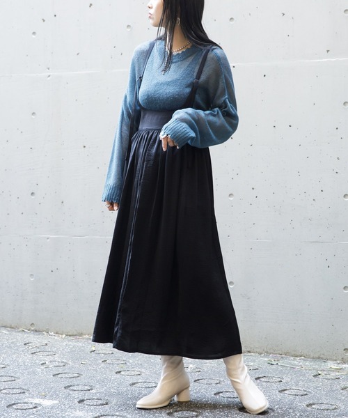 AS KNOW AS PINKY(アズノゥアズピンキー)の「サテンでギャザージャンスカ(ジャンパースカート・レディース・カーキ/ブラック/ブラウン・FREE)」の16枚目の写真