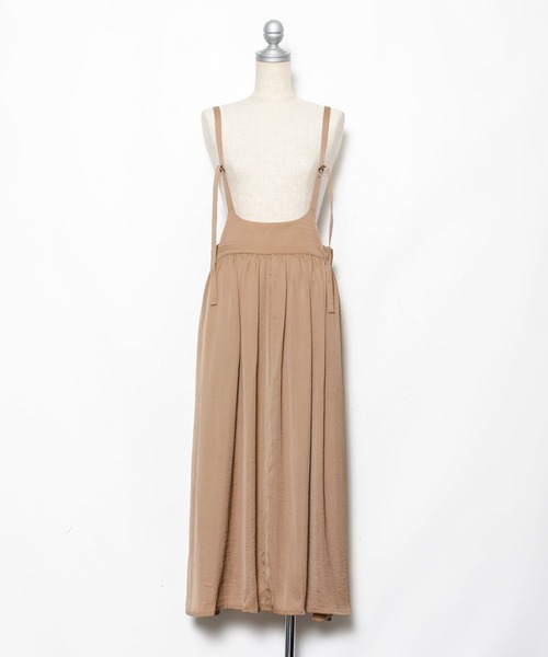 AS KNOW AS PINKY(アズノゥアズピンキー)の「サテンでギャザージャンスカ(ジャンパースカート・レディース・カーキ/ブラック/ブラウン・FREE)」の8枚目の写真