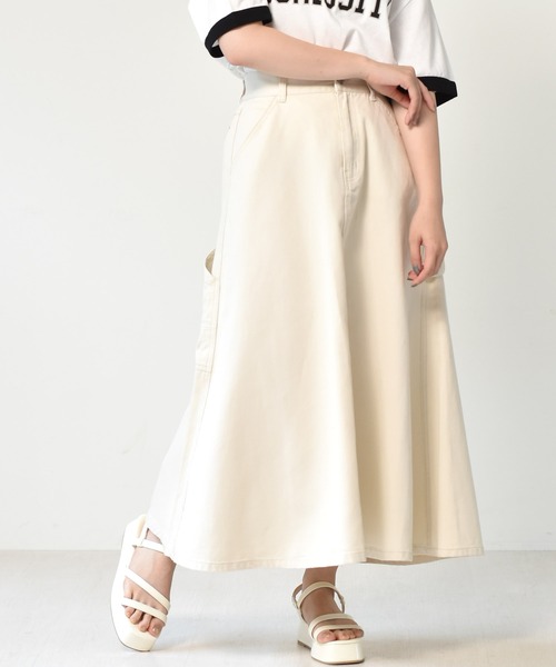 ems excite（エムズエキサイト）の「ペインターフレアスカート（スカート・レディース・ブラック/アイボリー/ケミカルウォッシュ/オレンジ・FREE）」の2枚目の写真