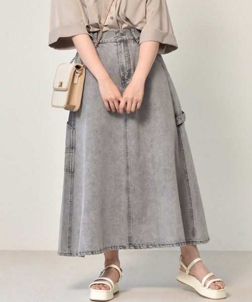 ems excite（エムズエキサイト）の「ペインターフレアスカート（スカート・レディース・ブラック/アイボリー/ケミカルウォッシュ/オレンジ・FREE）」の3枚目の写真