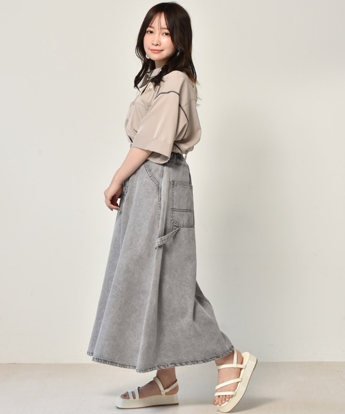 ems excite（エムズエキサイト）の「ペインターフレアスカート（スカート・レディース・ブラック/アイボリー/ケミカルウォッシュ/オレンジ・FREE）」の9枚目の写真