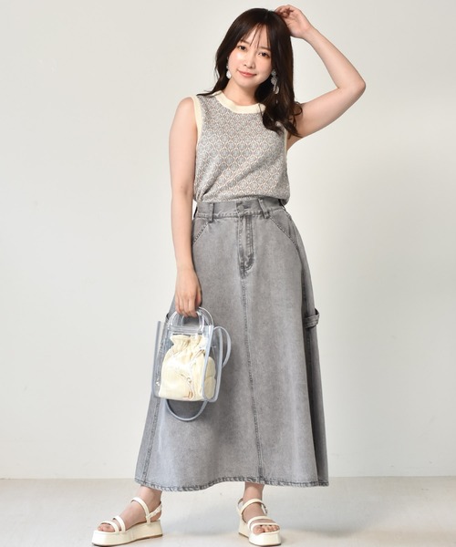 ems excite（エムズエキサイト）の「ペインターフレアスカート（スカート・レディース・ブラック/アイボリー/ケミカルウォッシュ/オレンジ・FREE）」の10枚目の写真