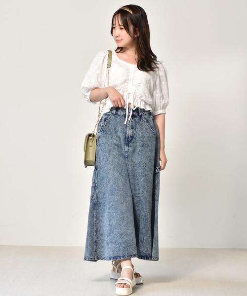 ems excite（エムズエキサイト）の「ペインターフレアスカート（スカート・レディース・ブラック/アイボリー/ケミカルウォッシュ/オレンジ・FREE）」の12枚目の写真