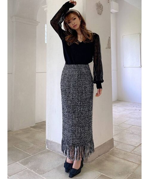 RESEXXY(リゼクシー)の「ツイードフリンジスカート(スカート・レディース・ブラック/ブラウン・FREE)」の9枚目の写真