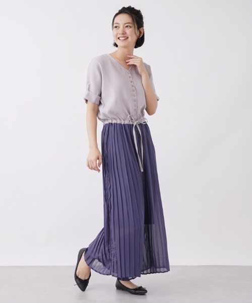 シフォンプリーツオールインワン
