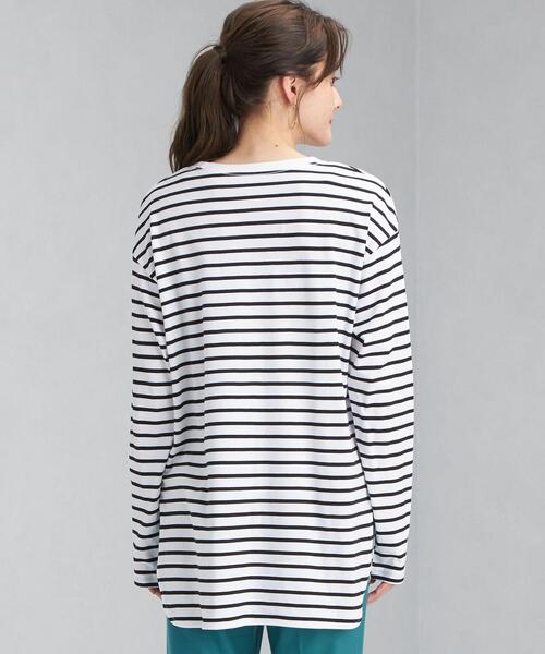 green label relaxing(グリーンレーベルリラクシング)の「スソ ラウンド テール ロングスリーブ プルオーバー カットソー Tシャツ ボーダー(Tシャツ/カットソー・レディース・ホワイト/ブラック/その他1/モカ・FREE)」の7枚目の写真