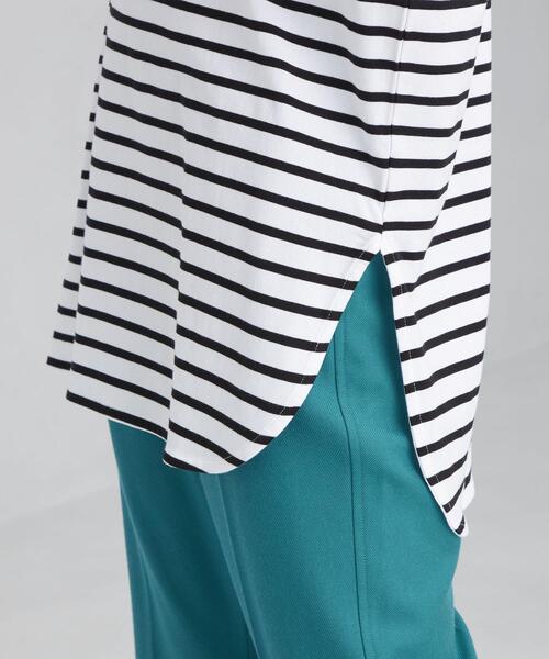 green label relaxing(グリーンレーベルリラクシング)の「スソ ラウンド テール ロングスリーブ プルオーバー カットソー Tシャツ ボーダー(Tシャツ/カットソー・レディース・ホワイト/ブラック/その他1/モカ・FREE)」の10枚目の写真