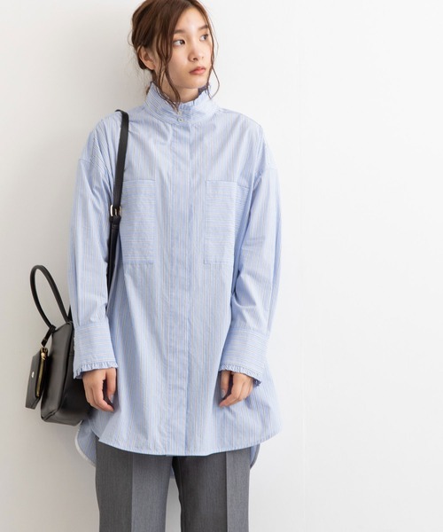 POU DOU DOU（プードゥドゥ）の「フリルスタンドカラーチュニックシャツ（シャツ/ブラウス・レディース・オフホワイト/イエロー/ブルー・3）」の2枚目の写真